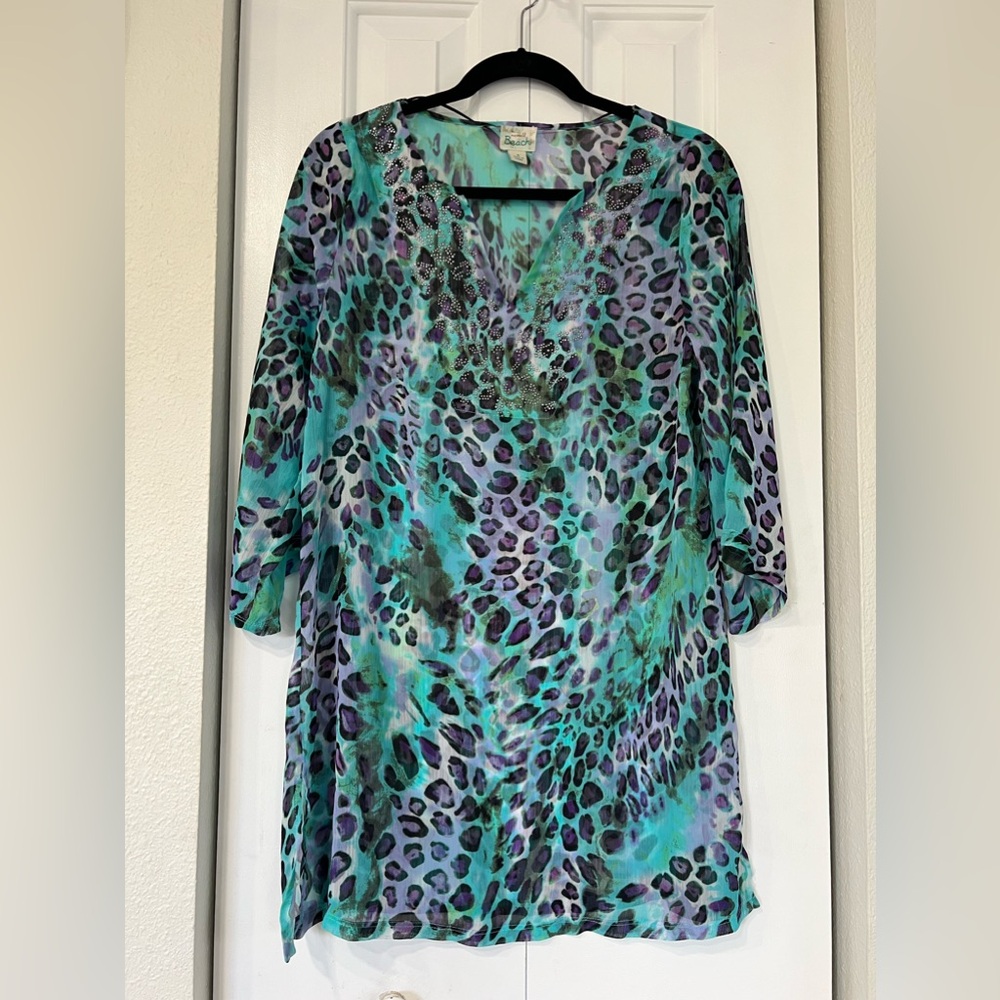 ONE WORLD Beach Cover-Up Size WOMENS Small V-Neck 3/4 Sleeve